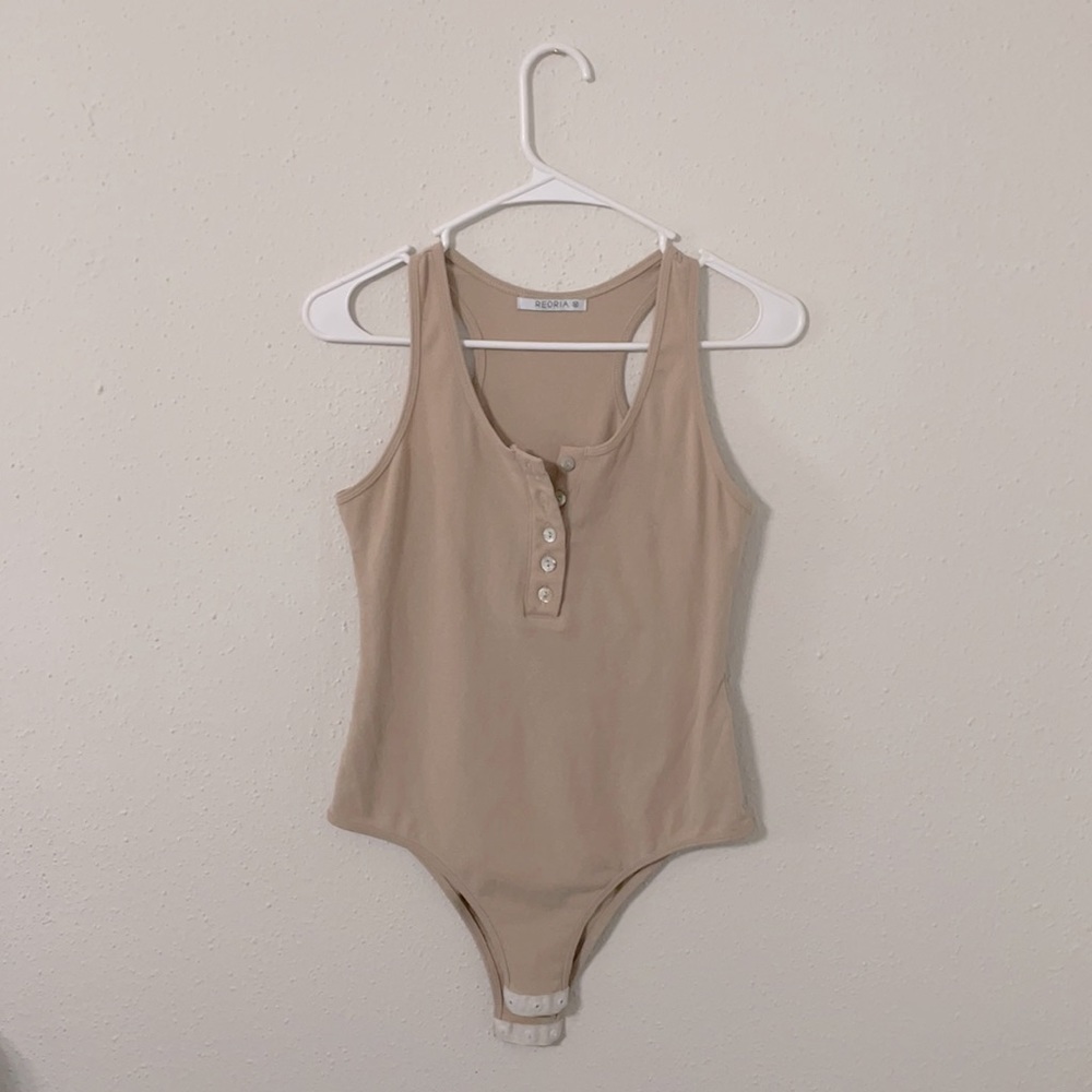 Tan Racerback Button Design Bodysuit